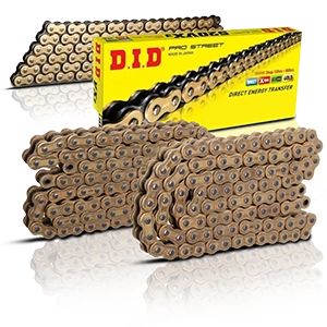 Catena da moto D.I.D in look oro con confezione “Pro Street”.